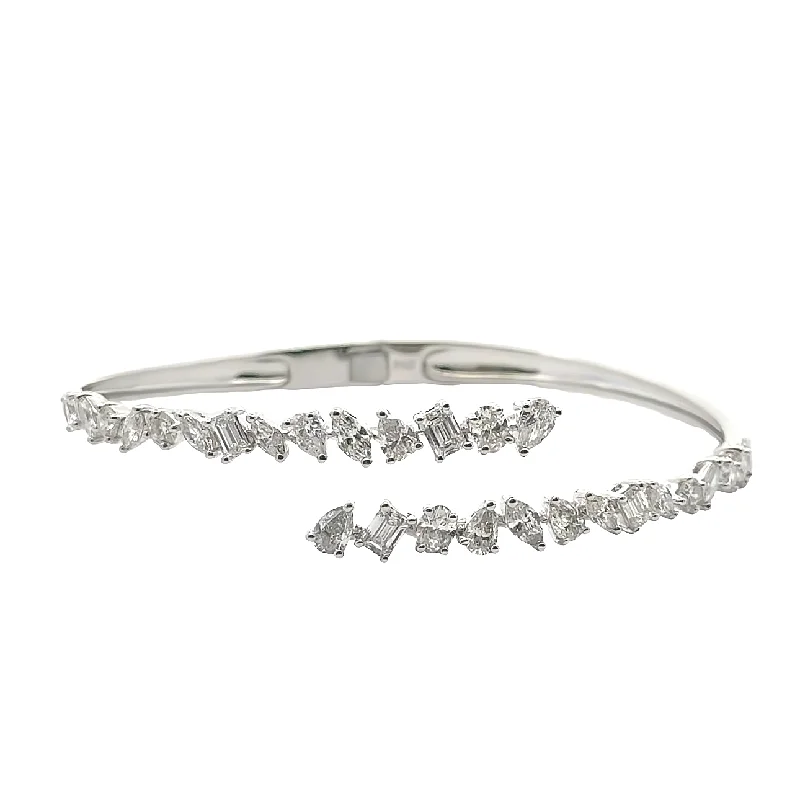 women’s crystal bracelets-Fancy Cut Bypass Diamond Bangle Bracelet