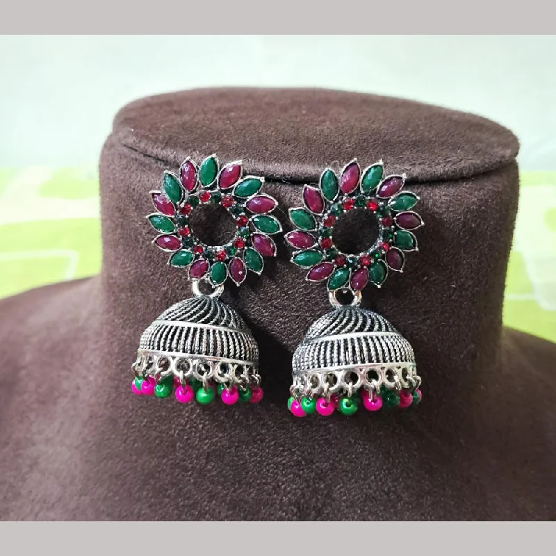 women’s zircon earrings-H K Fashion Oxidised Plated Crystal Stone And Pearls Jhumki