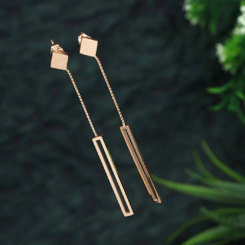 women’s boho earrings-Tarohi Jewels Stainless Steel Rosegold Plated Long Rectangle Shaped Earring-STNER 2757