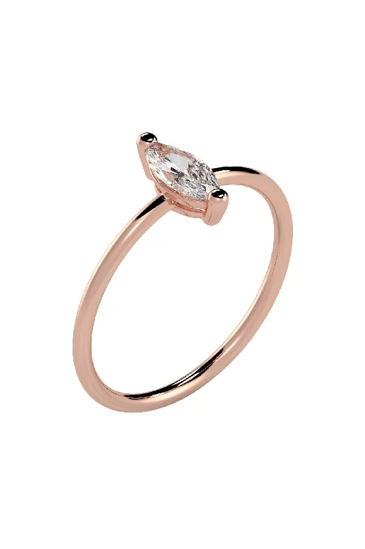 women’s birthstone rings-Marquise 18K Rose Gold Ring w. Lab-Grown Diamond