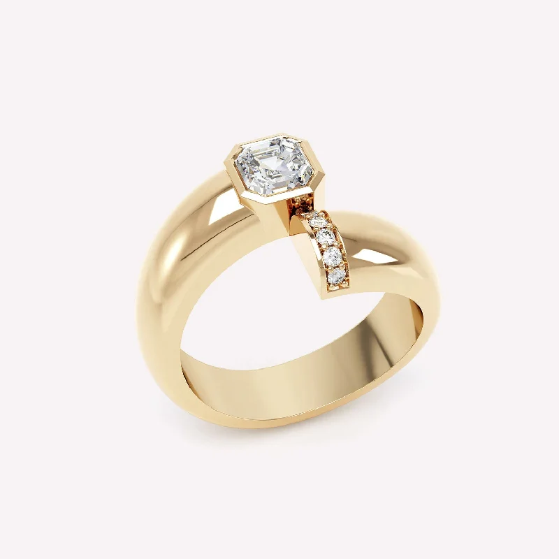 women’s engraved rings-Toi et Moi Polished Asscher 18K Gold Ring w. Lab-Grown Diamonds