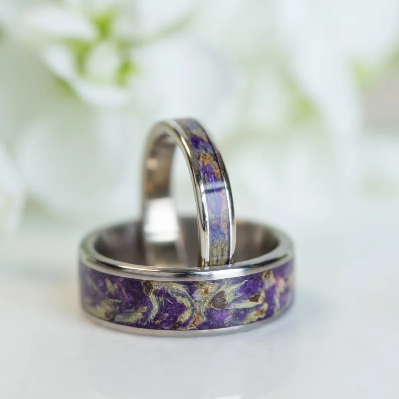 women’s vintage-inspired diamond engagement rings-The Impressionist & Cassatt - Floral Purple Wedding Ring Set