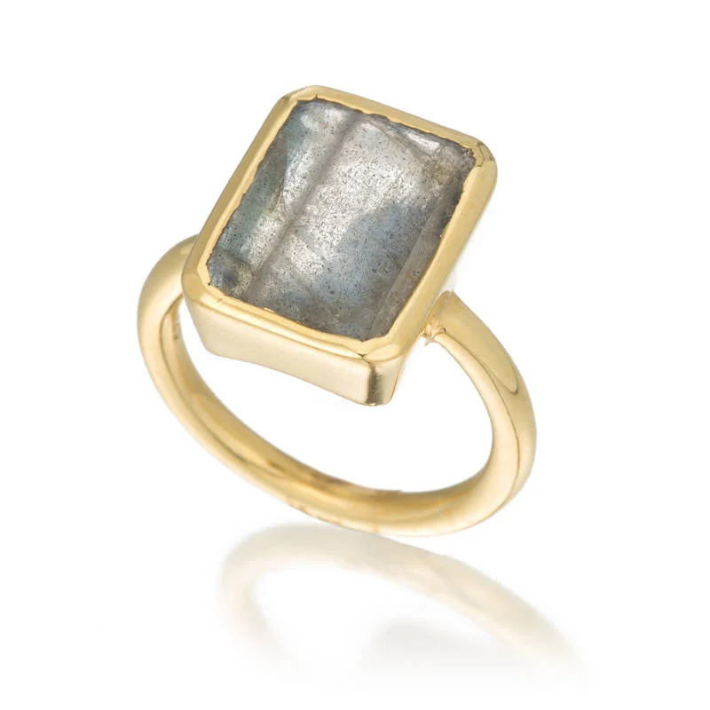 women’s gold gemstone rings-Large Emerald Cut Bezel Ring