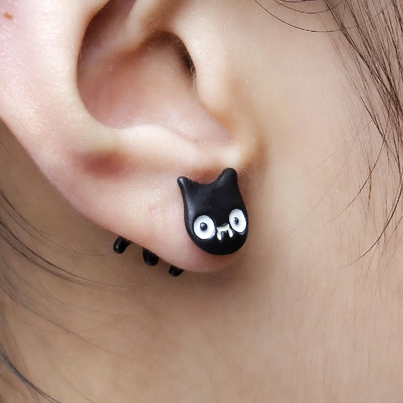 women’s eco-friendly earrings-Sexy Sparkles 1Pair Cartoon Cat 3D Double Sided Ear Stud Unisex Men Or Women Cute Earring