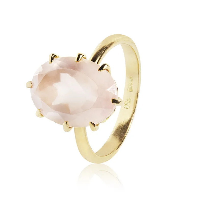 women’s heart rings-Pink 18K Gold Ring w. Quartz