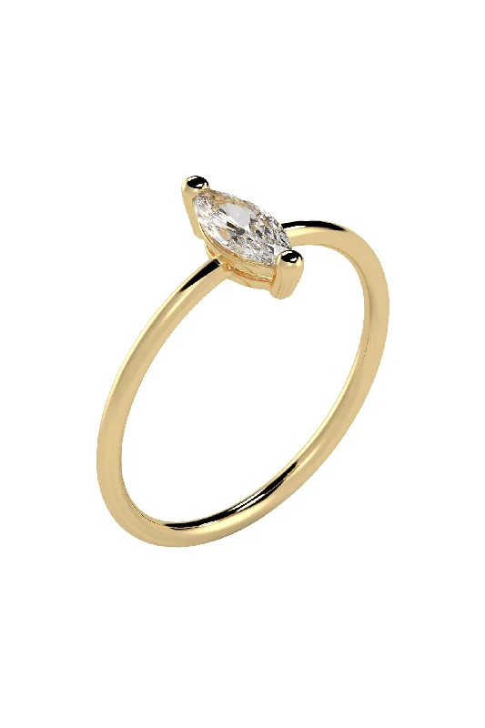 women’s minimalist diamond rings-Marquise 18K Gold Ring w. Lab-Grown Diamond