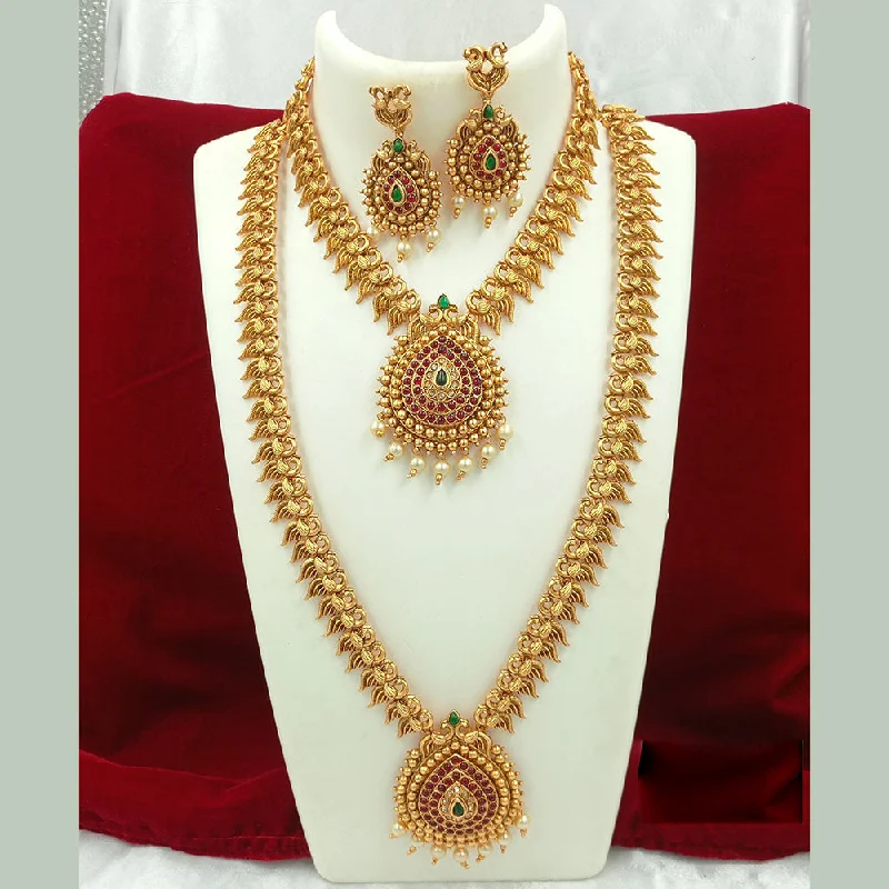 women’s silver chain necklaces-Joyful Jewel Art Matte Gold Plated Pota Stone Necklace Combo