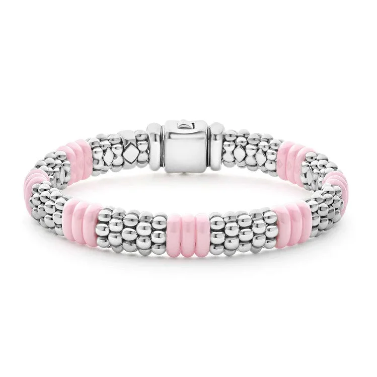 women’s infinity bangles-Lagos Sterling Silver Pink Caviar Ceramic Station Bracelet