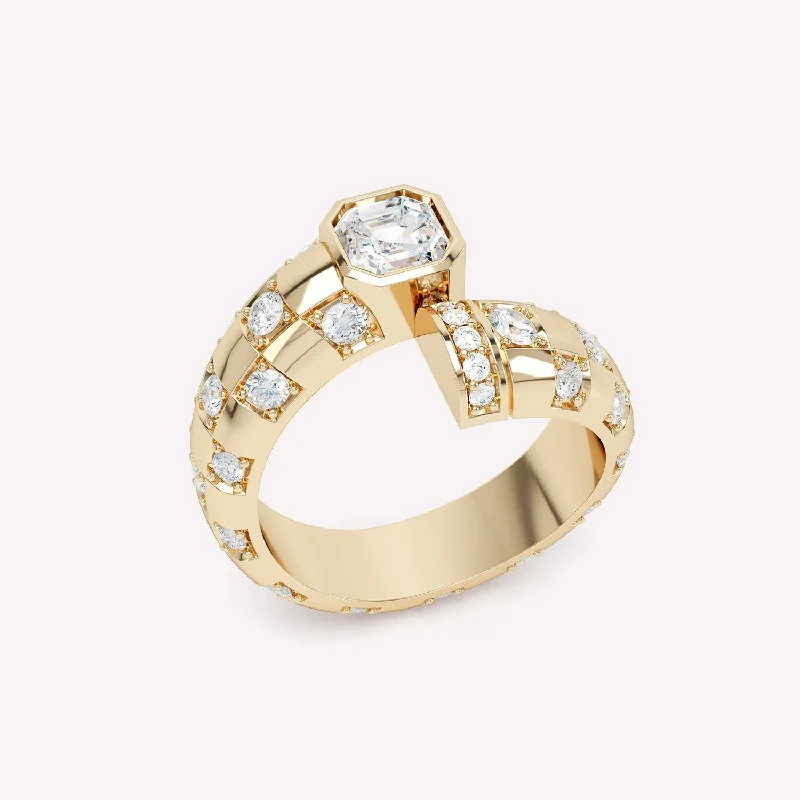 women’s wedding band rings-Toi et Moi Checkerboard Asscher 18K Gold Ring w. Lab-Grown Diamonds