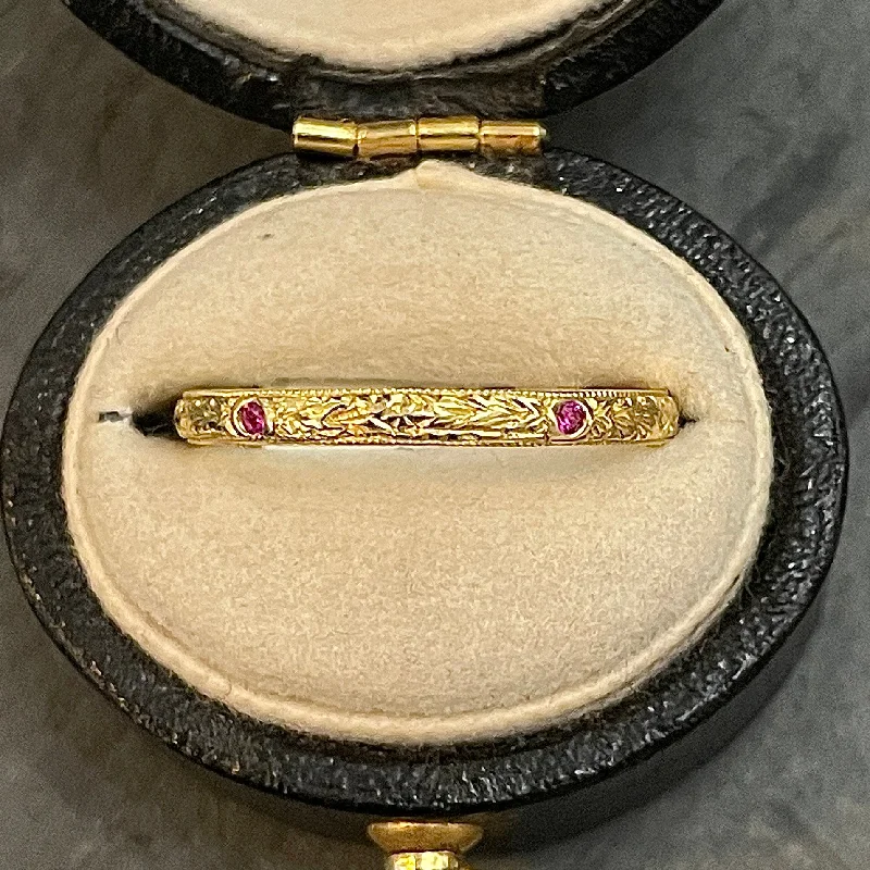 women’s astrology rings-Hand Engraved Band w Ruby