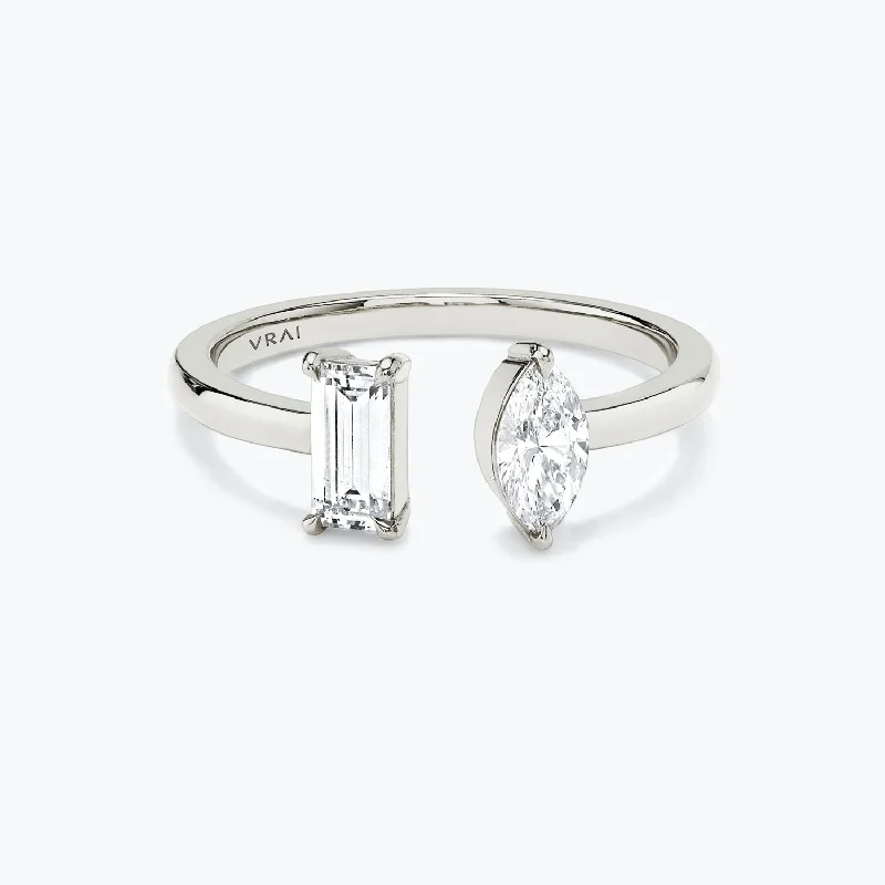 women’s wedding rings-Baguette & Marquise Mixed Cuff 14K Whitegold Ring w. Lab-Grown Diamonds