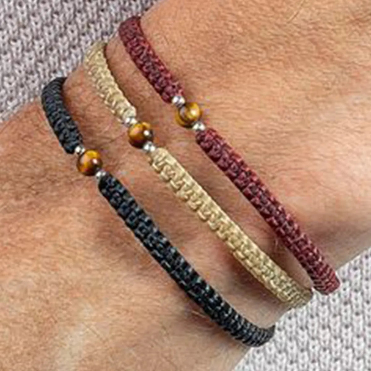 women’s diamond bracelets-Streetwear Geometric Rope Tiger Eye Men'S Drawstring Bracelets