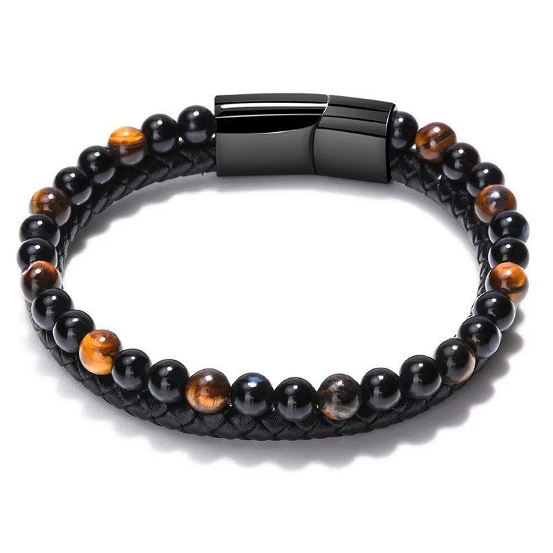 Genuine Leather Tiger-Eye Bracelet 23cm