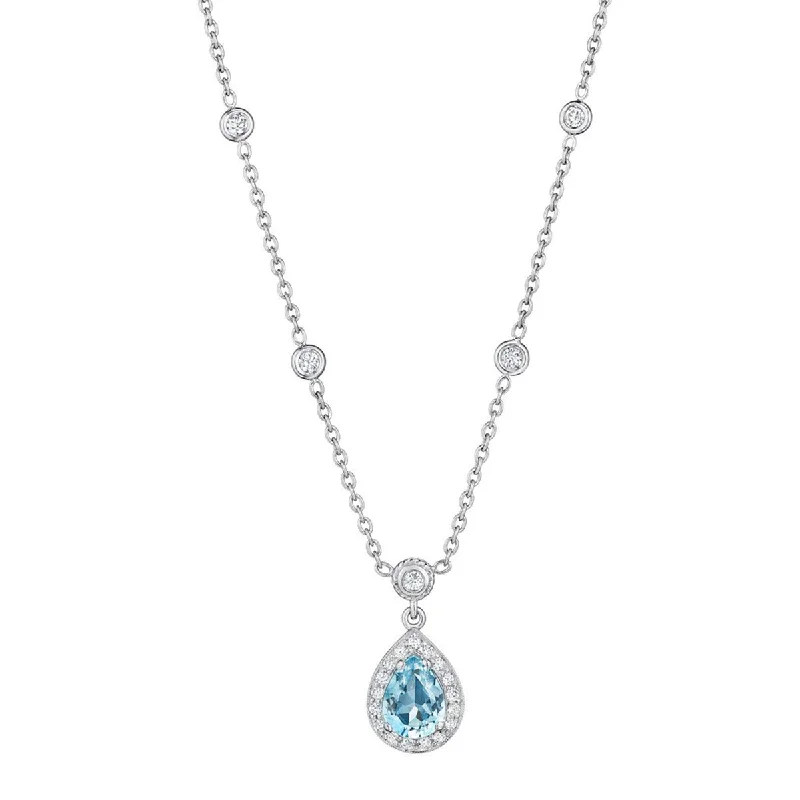 women’s name necklaces-Aquamarine and Diamond Twist Bezel Eyeglass Necklace