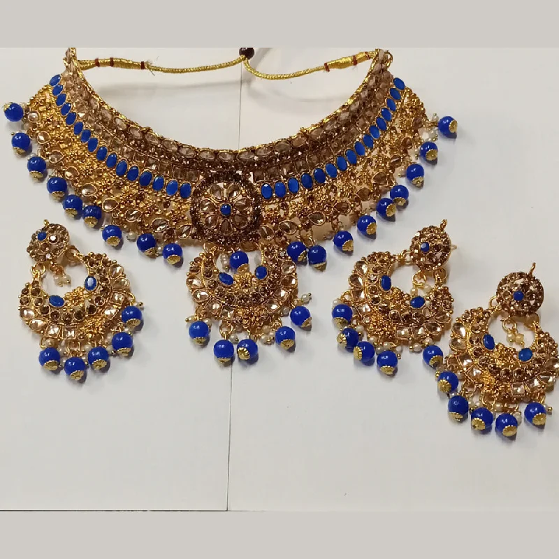 women’s layered gold necklaces-Kumavat Jewels Gold Plated Kundan Stone And Beads Traditional Choker Necklace Set with Maang Tikka