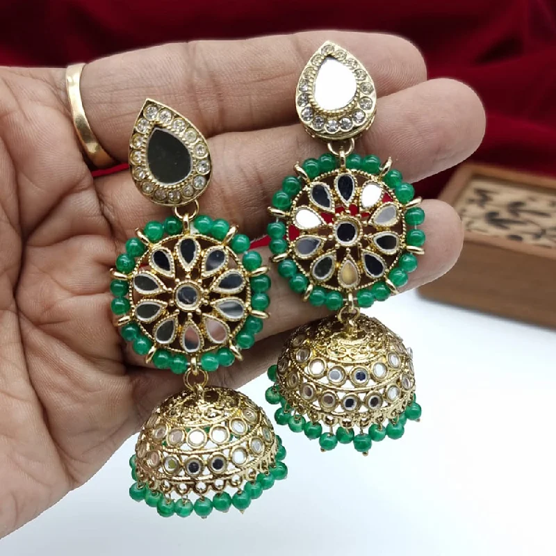 women’s zircon earrings-JCM Gold Plated Mirror And Pearls Jhumki