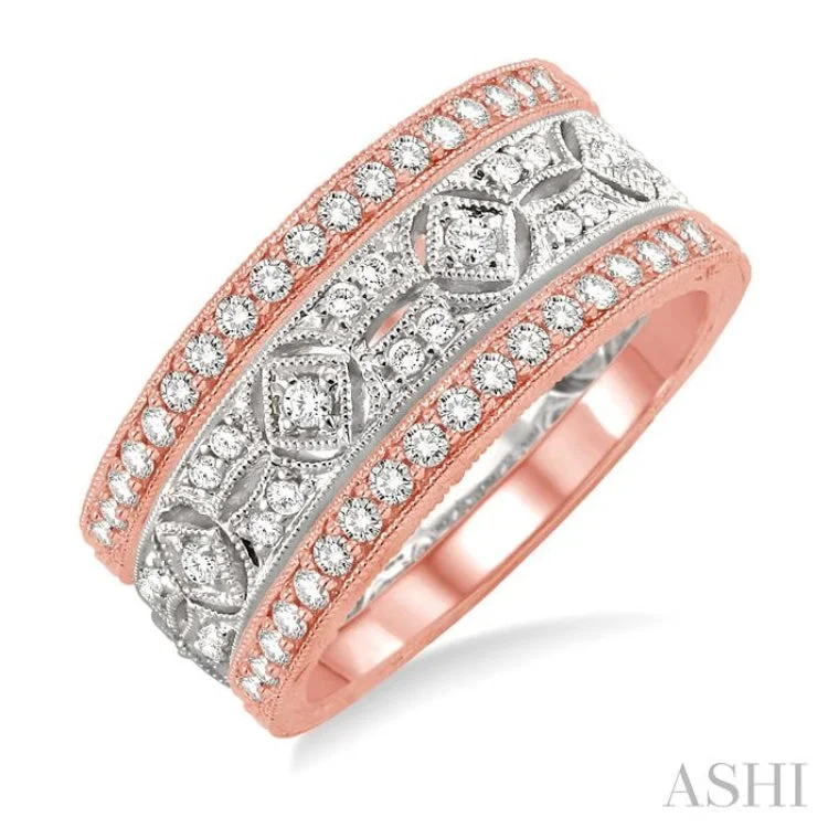 women’s rose gold rings-1/2 Ctw Round Cut Diamond Triple Band Set in 14K White and Rose Gold