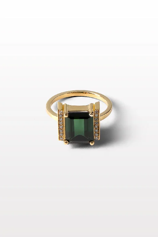 women’s gold gemstone rings-Lustre 07 18K Gold Ring w. Diamonds & Tourmaline