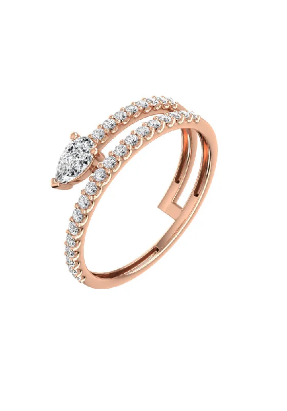 women’s white gold rings-Double Pear Pave 18K Rosegold Ring w. Lab-Grown Diamonds