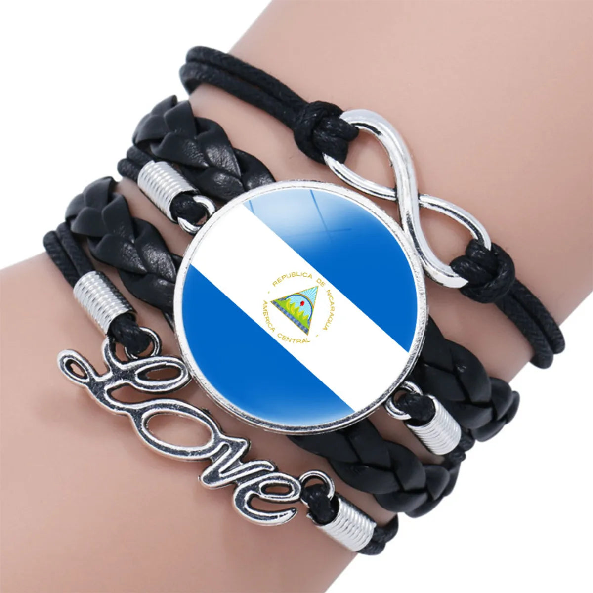 women’s gemstone bangles-IG Style Modern Style Classic Style National Flag Round American Flag Pu Leather Alloy Glass Wholesale Bracelets