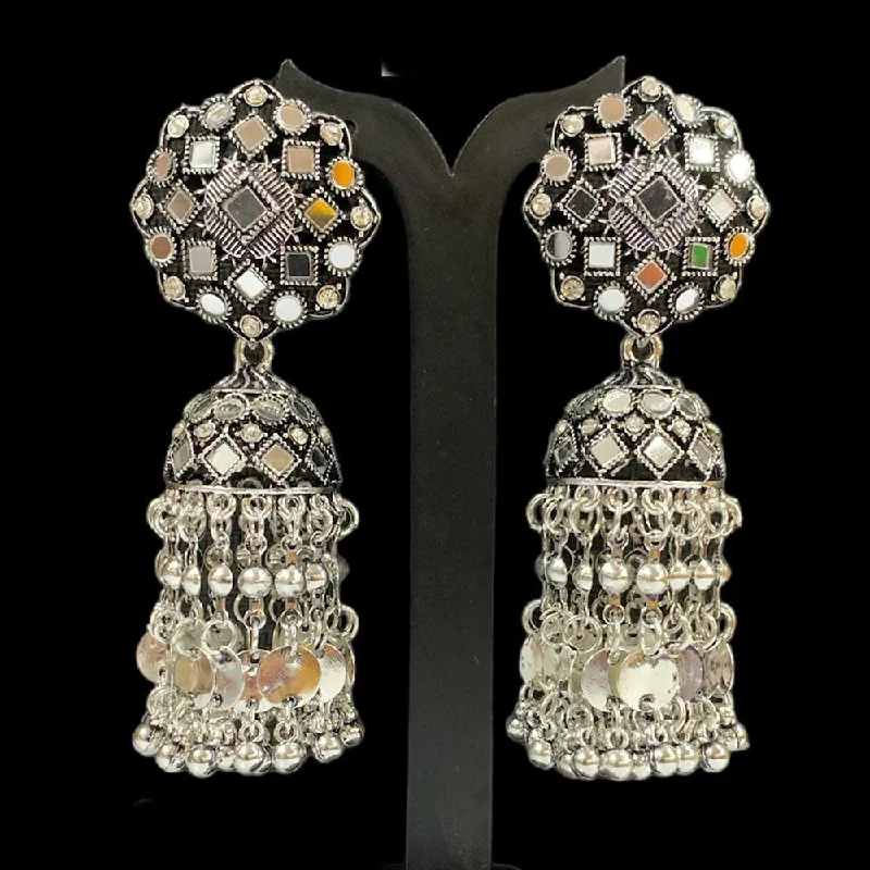 women’s ear studs-Manisha Jewellery Oxidised Plated Austrian Stone And Mirror Jhumki