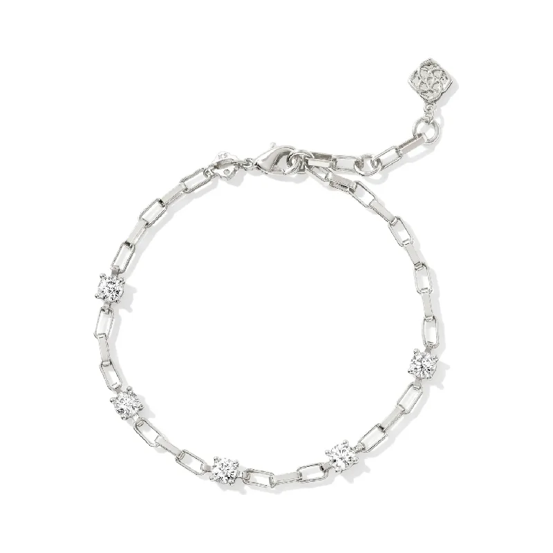 women’s elegant silver bangles-Kendra Scott Lexi Silver Chain Bracelet in White Crystal