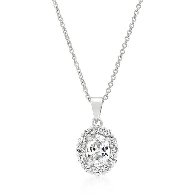 women’s fashion statement necklaces-Kira Oval Halo CZ Pendant Necklace | 1.8ct