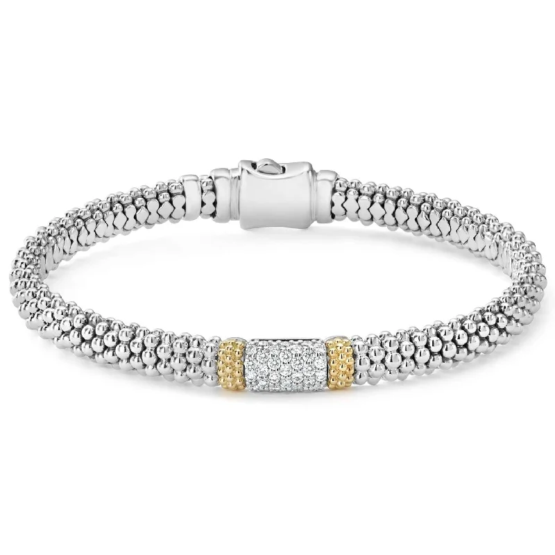 women’s diamond bangles-Lagos 18k and Sterling Silver Caviar Lux Diamond Station Bracelet