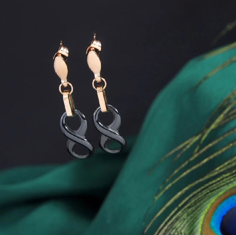 women’s custom earrings-Tarohi JewelsStainless Steel Rosegold Plated Infinity Figure 8 Dangle Earring-STNER 2736