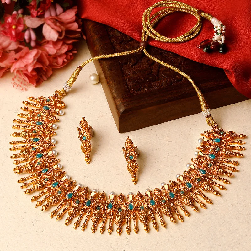 women’s short necklaces-Shrishti Fashion Beautiful Gold Plated Choker Necklace Set For Women