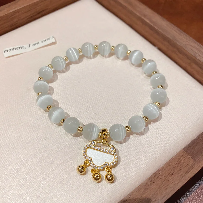 Real Gold Electroplated Zircon Safety Lock Opal Bracelet