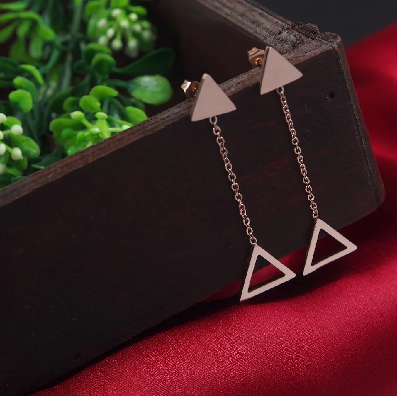 women’s gemstone earrings-Tarohi Jewels Stainless Steel Rosegold Plated Triangle Shaped Chain Dangler Earring-STNER 2879