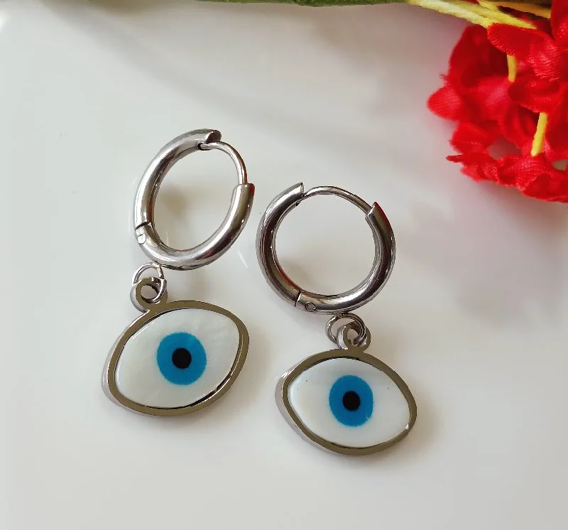 women’s ruby earrings-stainless-steel-silver-rosegold-plated-evil-eye-hoops-earring-stner-2567