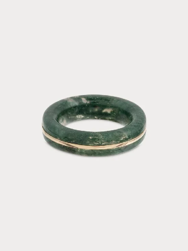 women’s gold stacking rings-Essential Gem Stacker Ring - Green Moss Agate (Made to Order)