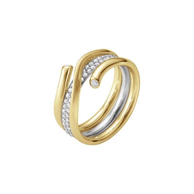 women’s unique rings-Magic Combination 18K Gold & White Gold Ring w. Pavé Diamonds