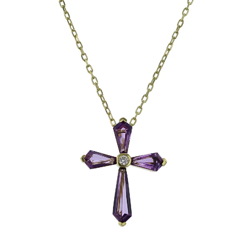 women’s luxury diamond necklaces-Amethyst and Diamond Cross Pendant Necklace