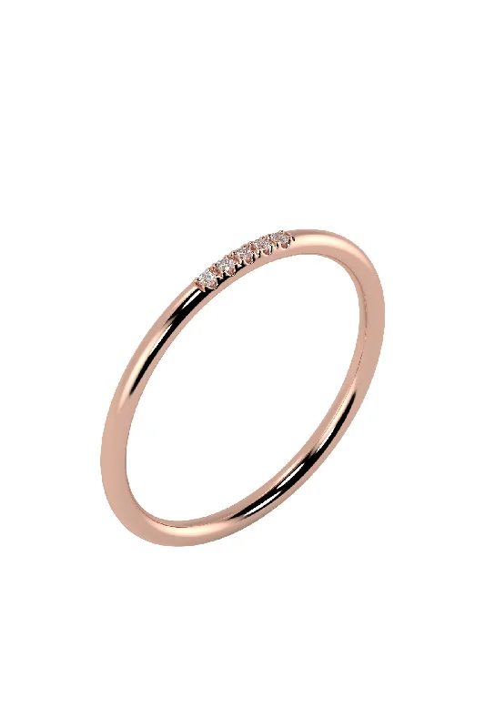 women’s romantic rings-Line 18K Rose Gold Ring w. Lab-Grown Diamonds