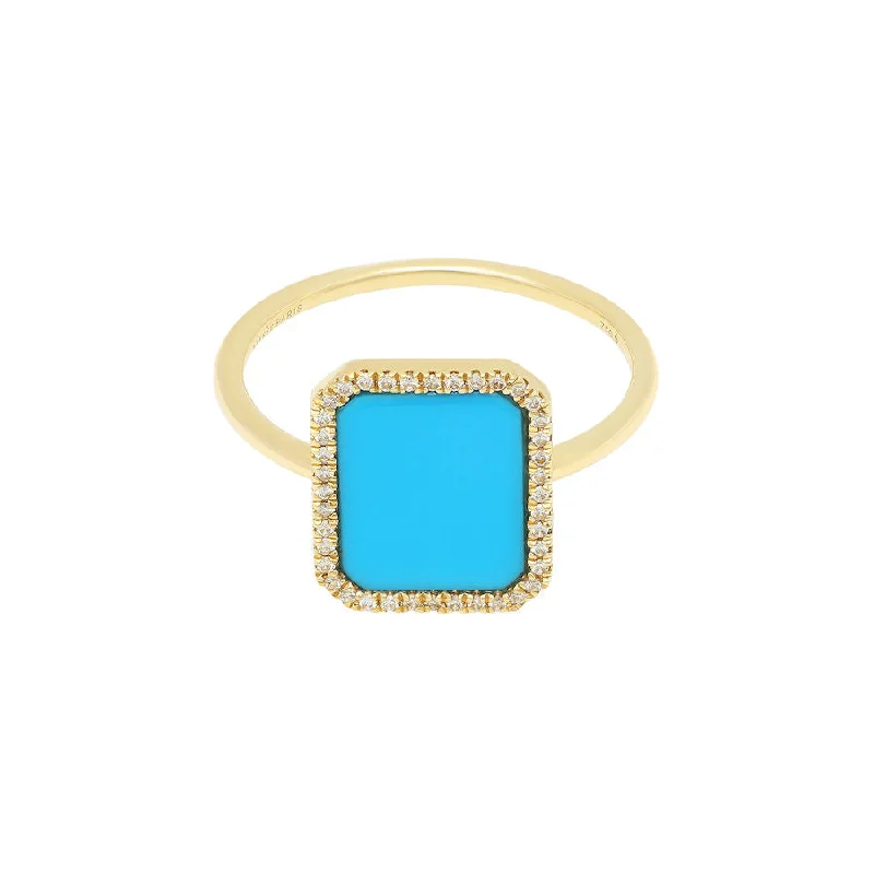 women’s unique gemstone rings-Bague Semi Precious 18K Gold Ring w. Turquoise & Diamonds