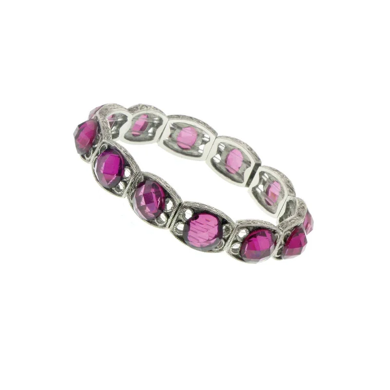 women’s beaded bangles-2028 Jewelry Round Purple Fuchsia Stretch Bracelet