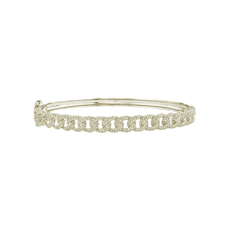 women’s charm bangles-Shy Creation Diamond Pave Cuban Link Bangle Bracelet