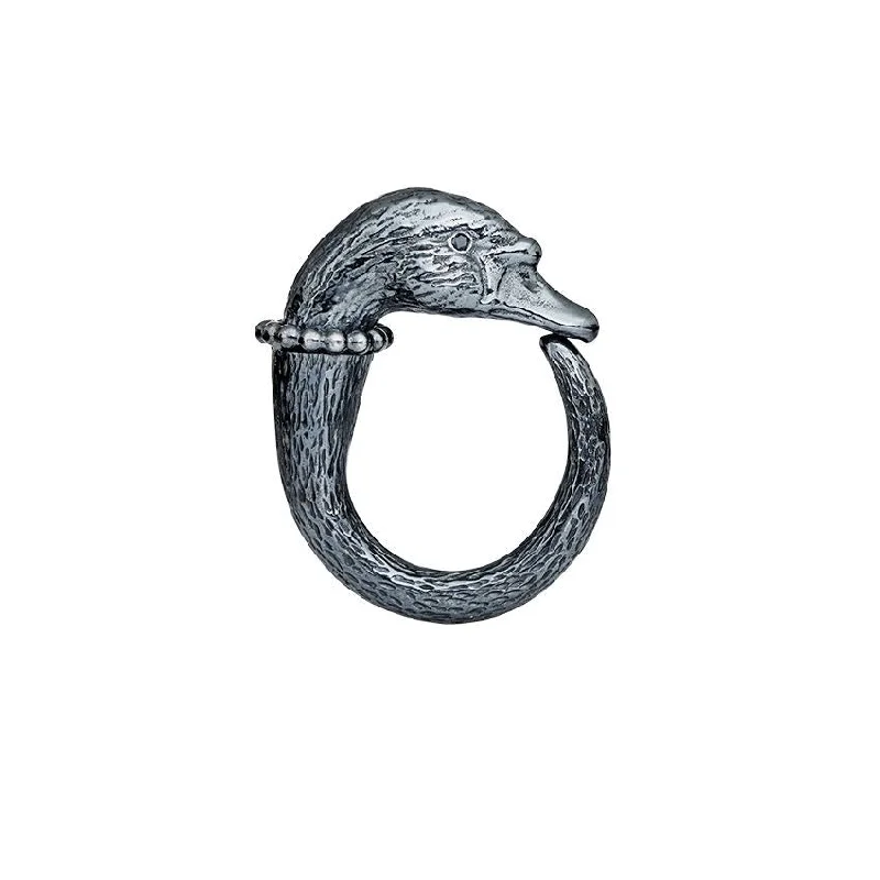 women’s minimalist rings-The Swan Silver Ring w. Diamonds