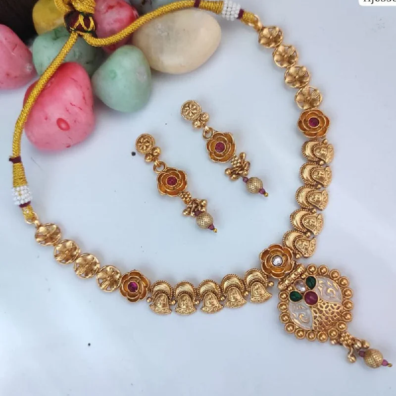 women’s multi-layer necklaces-Heera Jewellers Gold Plated Pota Stone And  Meenakari Necklace Set