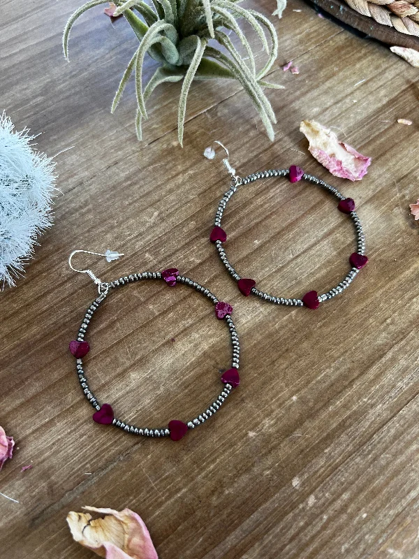 women’s chandelier earrings-Pink/purple Verasite heart hoop