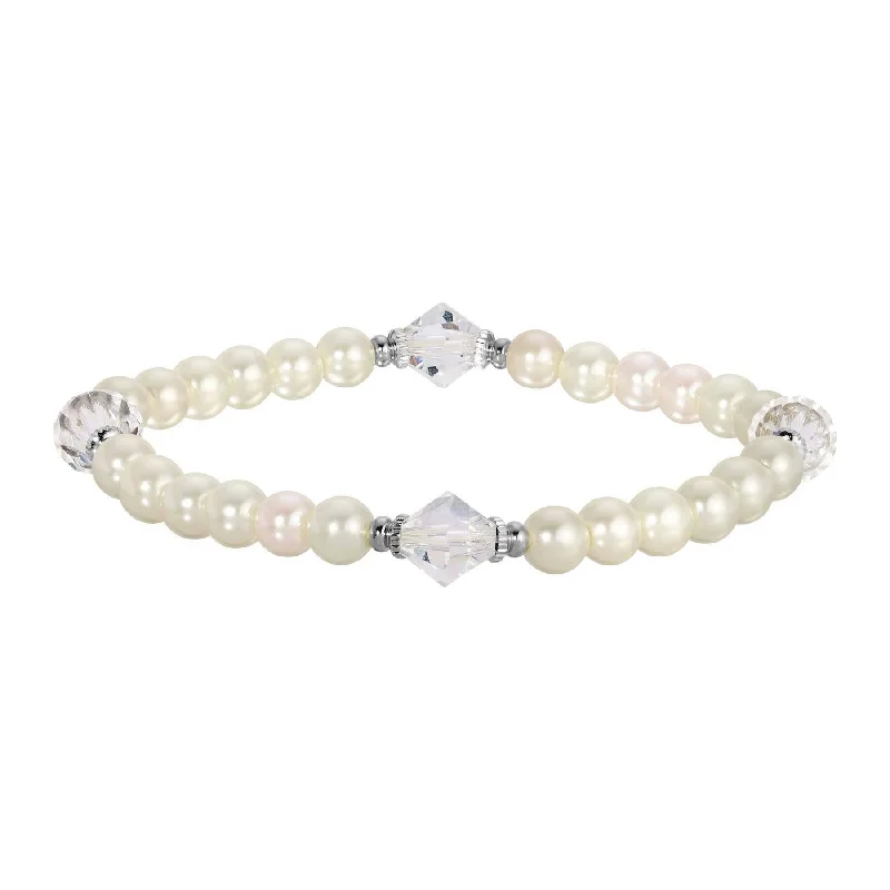 women’s chunky bracelets-1928 Jewelry Ivory Faux Pearl And Lantern Crystal Stretch Bracelet