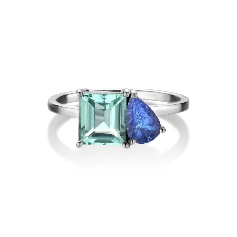 women’s classic rings-Apata Damn 18K Whitegold Ring w. Tourmaline & Tanzanite