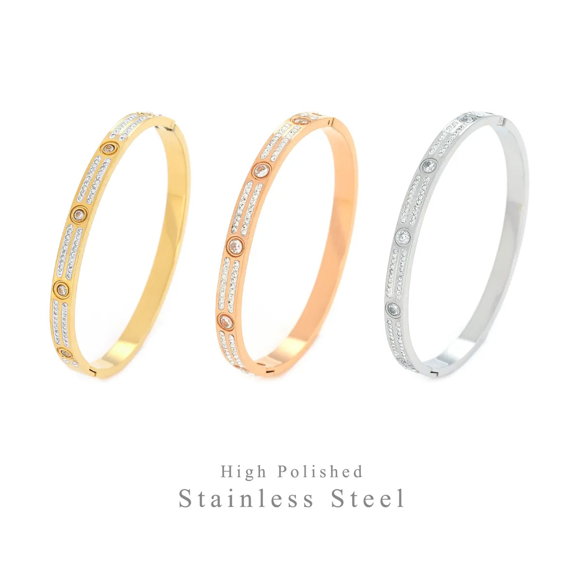 women’s birthstone bracelets-Elegant Modern Style Roman Style Stripe Stainless Steel Titanium Steel Steel Plating Inlay Zircon 18k Gold Plated Rose Gold Plated Silver Plated Bangle