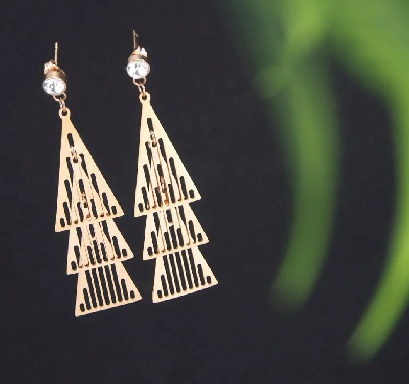 women’s crystal stud earrings-Tarohi JewelsStainless Steel Rosegold Plated Three Pyramid Shaped Earring-STNER 2713