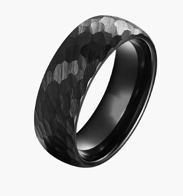 women’s simple engagement rings-Hammered Black Men's Wedding Ring