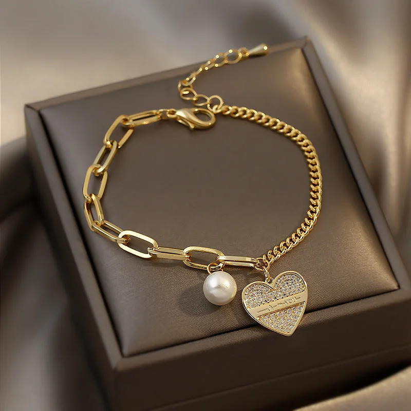 10# Bracelet-Golden Pearl Heart..