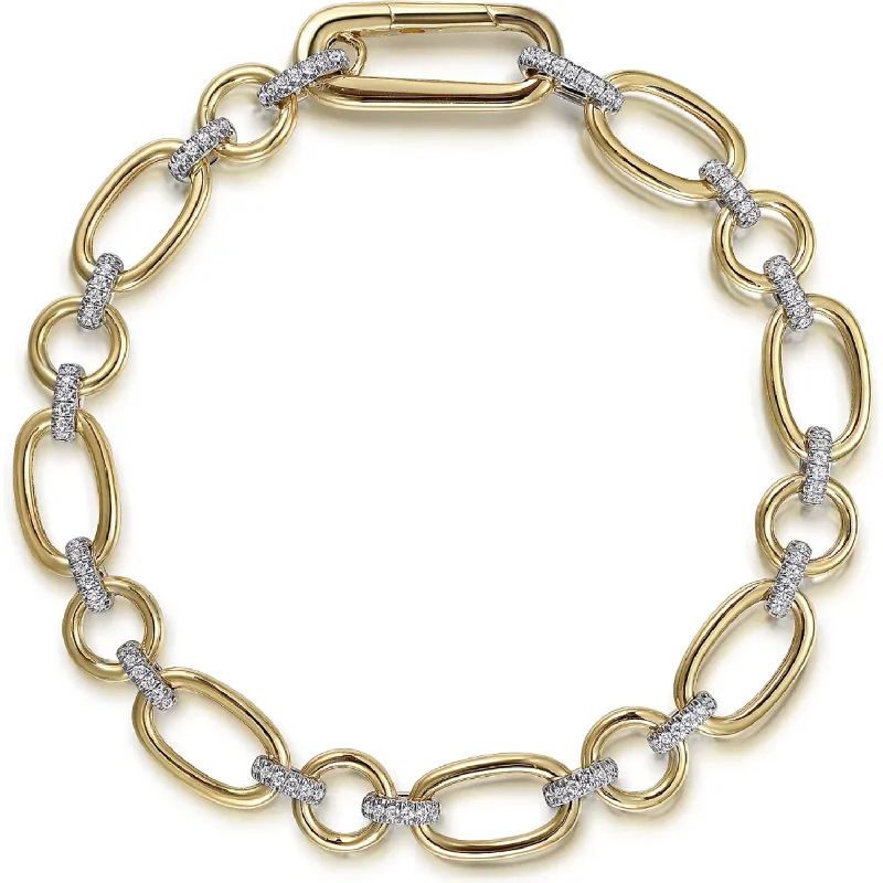 women’s sparkling bangle bracelets-Gabriel 14K White-Yellow Gold Diamond Hollow Tube Link Chain Bracelet